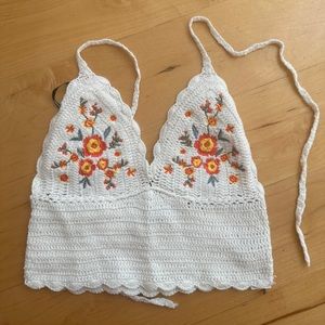 Embroidered Floral Crochet Top